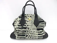 ヴィヴィアンウエストウッド Vivienne Westwood ヤスミンバッグ ブラック×ホワイト キャンバス×レザー ハンドバッグ ボストンバッグ 総柄 白黒 かばん ☆AA★