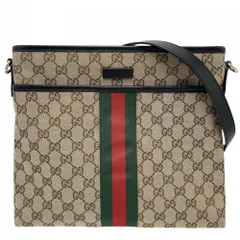 グッチ ショルダーバッグ ユニセックス シェリーライン 肩掛け 斜め掛け メンズ レディース 男女兼用 GUCCI 388926 GGキャンバス レザー ベージュ ブラック 黒 ゴールド金具【中古品】