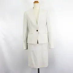 アイシービー iCB セットアップ スカートスーツ ノーカラージャケット 長袖 シングル 総裏 スカート ひざ丈 タイト ツイル ウール混 ストレッチ 2 アイボリー ※EKMのサムネイル