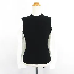 イング INGNI ニット セーター 長袖 ボリュームスリーブ 異素材 モックネック リブ M ブラック×ホワイト ※EKM