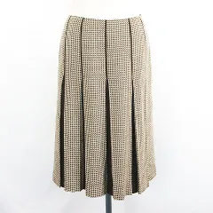 トランスワーク TRANS WORK スカート ボトムス ミモレ丈 ボックスプリーツ 総柄 切替 ウール ストレッチ 40 ブラウン系 ※EKMのサムネイル