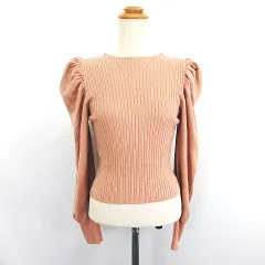 ココディール COCO DEAL ニット セーター 長袖 パフスリーブ 丸首 リブ ウール混 2 ライトブラウン ※EKM