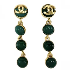 シャネル イヤリング レディース ココマーク ヴィンテージ アクセサリー スイング CHANEL GP  カラーストーン   95A ゴールド グリーン 緑 約35.8g 1995年【中古品】