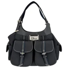 クリスチャンディオール ハンドバッグ レディース トロッター トートバッグ 肩掛け Christian Dior キャンバス レザー ブラック 黒 シルバー金具【中古品】