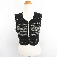 レリアン Leilian ニット ベスト ショート丈 羽織り ノルディック柄 ウール混 ビジュー 9 ダークブラウン ※EKM