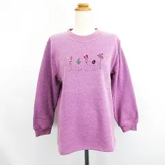 Mocka giebe カットソー 長袖 クルーネック 刺繍 裏フリース M-L パープル ※EKM