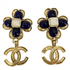 シャネル イヤリング レディース ココマーク スイング グリポア アクセサリー ヴィンテージ CHANEL GP  カラーストーン  フェイクパール  94P ゴールド ブルー 青 約40.5g 1994年【中古品】