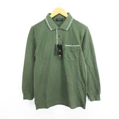 MC NINE ポロシャツ 長袖 シャドーストライプ M  オリーブグリーン ※EKM