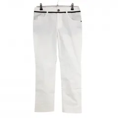 【美品】アディダス パンツ 白×ダークネイビー ベルト部ライン ストレッチ レディース M/M ゴルフウェア adidas