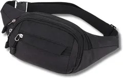 NASSIA ウエストポーチ メンズ レディース兼用 シンプルデザイン 大容量 多機能 軽量 ファスナー付き 調節ベルト付き スマホ収納可 旅行・散歩・アウトドアに最適 (ブラック,  縦：約14cm横：約28cmマチ：約10cm)