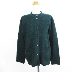 レディス ウェアー LADIES WEAR ニット カーディガン 長袖 丸首 M～L ダークグリーン ※EKM