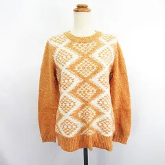 クロコダイル CROCODILE ニット セーター 長袖 丸首 総柄 ロゴ ウール混 L オレンジ系 ※EKM