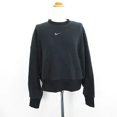 ナイキ NIKE シャツ スウェット 長袖 ドロップショルダー クルーネック クロップド 起毛 ロゴ S ブラック スポーツウェア ※EKM