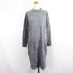 mili an deni ニット ワンピース チュニック 長袖 ドロップショルダー モックネック ロング丈 L グレー ※EKM