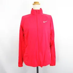 ナイキ NIKE RUNNING ジャージ ジャケット 長袖 ジップアップ 指穴 DRI-FIT ロゴ 裏起毛 L バーミリオン スポーツウェア ※EKM