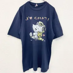 古着 used　90s　半袖キャラクタープリントTシャツ　アニマル柄　シングルステッチ　ヴィンテージ　ネイビー　紺　Lサイズ