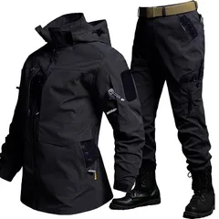 [Ｋａｙｉｙａｓｕ] 作業着 上下セット メンズ ウインドブレーカー 春服 耐久防水 防風 防寒着 保温 大きいサイズ フード付き 取り外し可能 多ポケット 登山ジャケット 釣り バイク アウトドア かっこいい 春秋冬 (4XL ブラック) 0