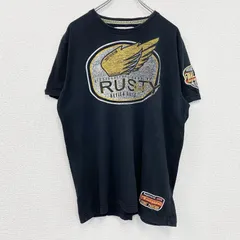 古着 used　RUSTY　半袖プリントTシャツ　レトロデザイン　クルーネック　ロゴ刺繍　黒　ブラック　XXLサイズ