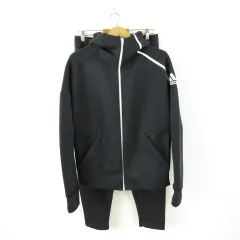 アディダス adidas スポーツウェア ジャージ セットアップ フーディパーカー ジップアップ ロングパンツ 長袖 黒 白 *A849 