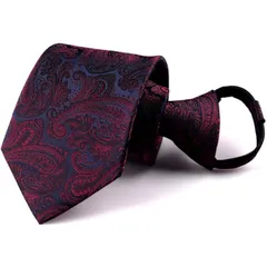 [ベスト アイテム] ネクタイ ワンタッチ 10秒装着 結ばない 日本製 メンズ ビジネス 結婚式 冠婚葬祭 フォーマル 8cm 手洗い可 ワインレッド ペイズリー 1