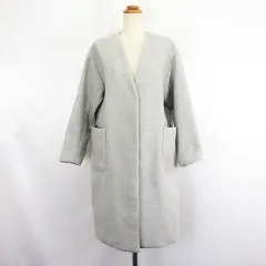 スタディオクリップ Studio Clip ノーカラーコート アウター 長袖 ロング丈 メルトン M グレー ※EKM