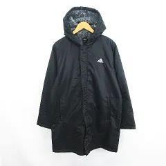 アディダス adidas ベンチコート アウター 長袖 ハーフ丈 裏ボア 裏フリース ロゴ L ブラック スポーツウェア ※EKM