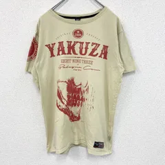 古着 used　YAKUZA　半袖プリントTシャツ　スカルデザイン　ドクロ　ロックデザイン　クリーム色　レトロ　XLサイズ