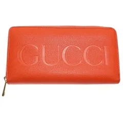 GUCCI (グッチ) ロゴエンボス ラウンドジップ レザー ロングウォレット 長財布 オレンジ 658691
