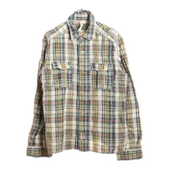 NIGEL CABOURN (ナイジェルケーボン) チェック柄 リネン ジップアップ ミリタリー長袖シャツ グリーン/イエロー 8080010027のサムネイル