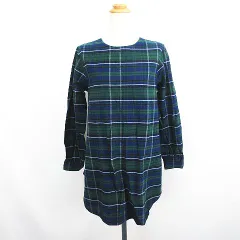 サマンサモスモス SM2 チュニック ワンピース 長袖 ラウンドネック チェック コットン M グリーン×ネイビー×ホワイト ※EKM