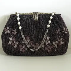 [IM] 昭和レトロ　パーティーバッグ　総ビーズ　花柄　がま口　現状品