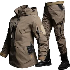 [Ｋａｙｉｙａｓｕ] 作業着 上下セット メンズ ウインドブレーカー 春服 耐久防水 防風 防寒着 保温 大きいサイズ フード付き 取り外し可能 多ポケット 登山ジャケット 釣り バイク アウトドア かっこいい 春秋冬 (M カーキ) 1