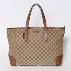 GUCCI グッチ シェリーライン GGキャンバス トートバッグ 308928 ベージュ ブラウン キャンバス レザー シルバー金具 美品 中古 4b013225