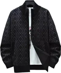 [アスペルシオ] ニットジャケット 秋冬 防寒 ジャンパー 暖かい ハイネック フルジップ ブルゾン アウター メンズ セーター アウトドア カッコイイ フードなし オシャレ 通勤 コート モコモコ 長袖 ストリート スポーツ チ [オリーブブラック] [L]