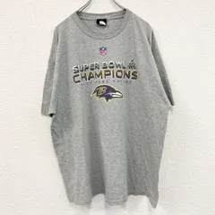 古着 used　半袖プリントTシャツ　NFL　スーパーボウル　ボルティモアレイブンズ　灰色　グレー　クルーネック　２XLサイズ