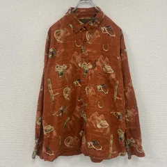 古着 used　90s～　CLEARWATER　長袖総柄ボタンダウンシャツ　ポケット付き　コットン100％　オレンジ　XLサイズ