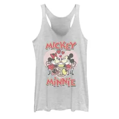 ディズニー レディース トップス Tシャツ Disneys Mickey Valentines Day Mickey Minnie Hearts Racerback Tank Top White Heather ホワイト