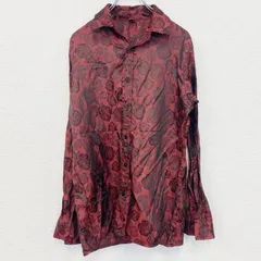 古着 used　長袖プリントシャツ　バラ　ローズ　花　フラワー　総柄　赤　黒　ディープレッド　ブラック　アート　XLサイズ