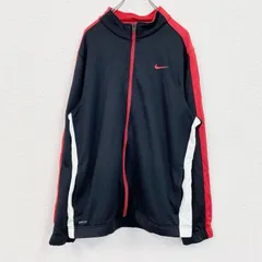 古着 used　NIKE　ナイキ　長袖トラックジャケット　スポーツ　DRI-FIT　ジャージ　ロゴ刺繍　黒　ブラック　XLサイズ