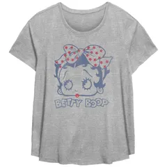 アニメキャラクター レディース トップス Tシャツ プラスサイズ グラフィック Licensed Character Plusize Betty Boop Star Filled Bow Americana Flowy Graphic Tee Heather