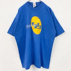 古着 used　90s　半袖プリントTシャツ　シングルステッチ　レトロデザイン　クルーネック　青　ブルー　XLサイズ