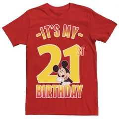 ディズニー メンズ トップス Tシャツ Disneys Mickey Mouse Its My 21st Birthday Mens Gradient Portraitee Red レッド