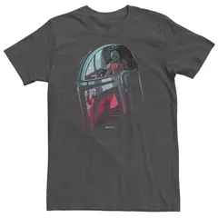 アニメキャラクター メンズ トップス Tシャツ トール Licensed Character Big Tall Star Wars The Mandalorian Helmet Reflection Tee Charcoal Heather チャコール