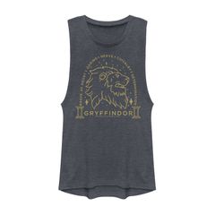 애니메이션 캐릭터 레이디스 탑스 T셔츠 로고 Licensed Character Juniors Harry Potter Gryffindor Line Art Logo Muscle Tank Top Denim Heather 헤더