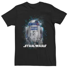 アニメキャラクター メンズ トップス Tシャツ Licensed Character Menstar Wars R2D2 Paint Splatter Portraitee Black ブラック