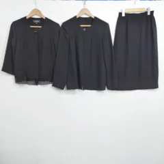 LUNESOIR ルネ ソワール 3ピース ブラック フォーマル セットアップ ノーカラー ジャケット 肩パッド レース ボレロ スカート ひざ丈 タイト レディース 9 ブラック系 セレモニー 東京ソワール C327