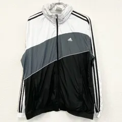 古着 used　adidas　アディダス　フルジップナイロンジャケット　フーディ　白　黒　グレー　Lサイズ