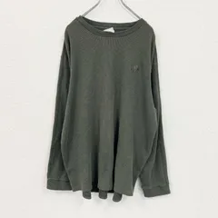 古着 used　～00s　adidas　アディダス　長袖ワッフルTシャツ　サーマルロンT　ヴィンテージ　カーキ　2XLサイズ