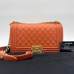 大人気✨CHANEL シャネル ショルダーバッグ ボーイシャネル ココマーク ゴールド金具 オレンジ レザー シールカードあり チェーンショルダー
