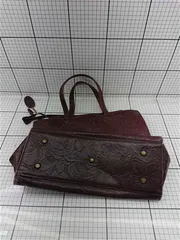 ◇ Θ イビザ IBIZA 型押しレザー トートバッグ ボルドー系 レディース E  【1602190005309】